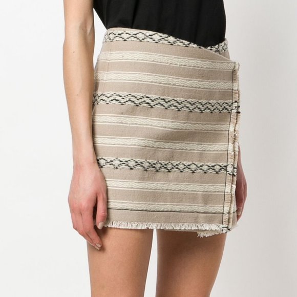 NEW YSL Saint Luarent Wrap mini skirt 36 Aztec pattern tan and black